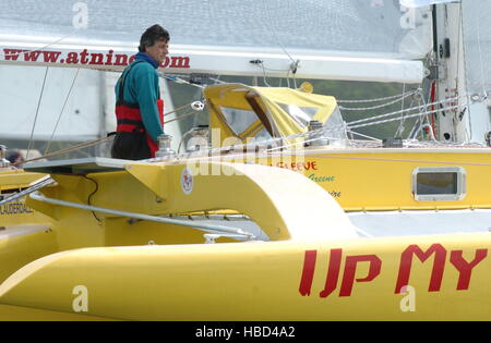 AJAXNETPHOTO. 29TH MAY, 2005. PLYMOUTH, ENGLAND. - FARADY MILL OSTAR RACE - EITIENNE GIROIRE (USA) SKIPPER OF UP MY SLEEVE AT THE START.  PHOTO:TONY CARNEY/ACME/AJAX  REF:2005 9  Stock Photo