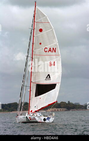 AJAXNETPHOTO. 29TH MAY, 2005. PLYMOUTH, ENGLAND. - FARADAY MILL OSTAR 2005 RACE - HANNAH WHITE (GB) IN SPIRIT OF CANADA PHOTO:TONY CARNEY/ACME/AJAX REF: OSTAR08 Stock Photo