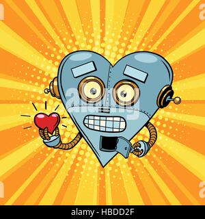 Retro robot heart Valentine love and romance Stock Vector