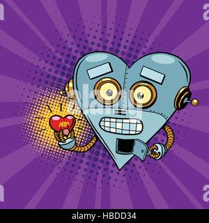 Retro robot and the light bulb heart Valentine Stock Vector