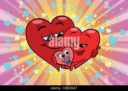 Valentines day. Family father mother and newborn Stock Vector