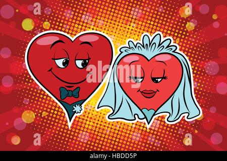 Wedding groom and bride, Valentine heart Stock Vector