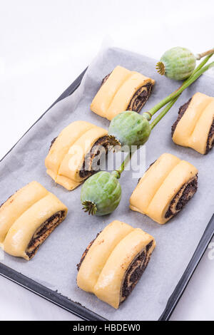 Raw Quick Poppy Seed Rolls Stock Photo