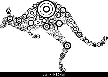 Aboriginal art kangaroo illustration. Vector black and white kangaroo. Aboriginal style kangaroo. Stock Vector