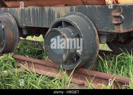 Rusty nonperforming industrial car on rails in career Stock Photo - Alamy