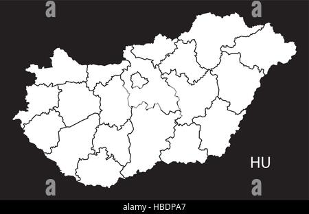 Hungary counties Map black white Stock Vector