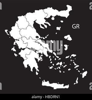Greece regions Map black white Stock Vector