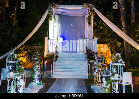 Beautiful photo of the Jewish Hupa , wedding putdoor . Stock Photo