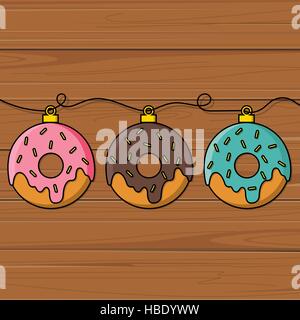 Donut decoration for Christmas tree. Flat design vector illustration. Stock Vector