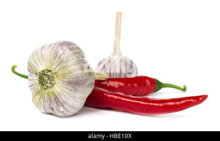 Red pepper and garlic on white Stock Photo