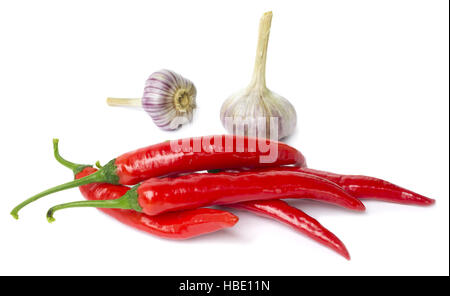 Red pepper and garlic on white Stock Photo