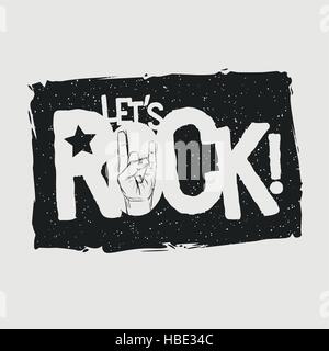 Let’s Rock! grunge typographic design for t-shirts, poster, flyer etc. Elements are layered separately in vector file. Global color used. Stock Vector