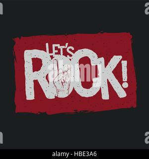 Let’s Rock! grunge typographic design for t-shirts, poster, flyer etc. Elements are layered separately in vector file. Global color used. Stock Vector