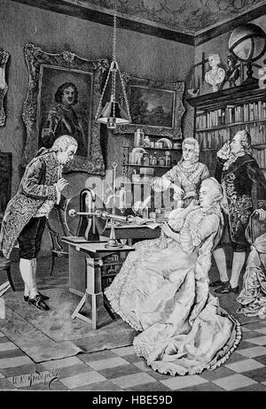 Catherine II of Russia, Catherine the Great, 1729 - 1796, with Lomonossow, illustration, woodcut from 1880 Stock Photo