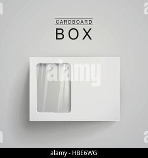 white package box with a transparent plastic window over grey background Stock Vector