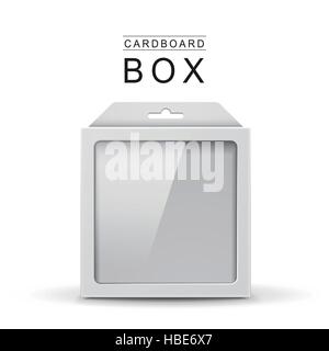white package box with a transparent plastic window over white background Stock Vector