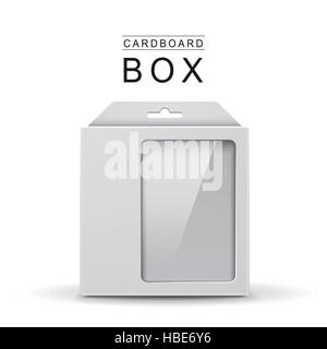 white package box with a transparent plastic window over white background Stock Vector