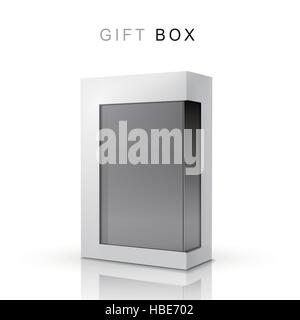white gift box with a transparent plastic window over white background Stock Vector