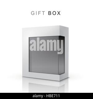 white gift box with a transparent plastic window over white background Stock Vector