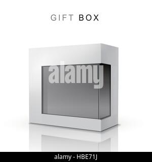 white gift box with a transparent plastic window over white background Stock Vector