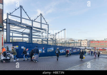 Metal framework being assembled for a new development in High Street, Walsall town centre Stock Photo
