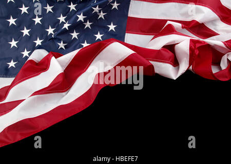 Closeup of American flag on black background Stock Photo