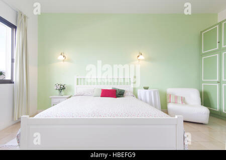 double bed bedroom - beautiful apartment room Stock Photo