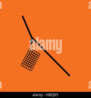Icon of  fishing feeder net. Orange background with black. Vector illustration. Stock Vector