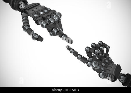 Composite image of robotic arm over white background Stock Photo