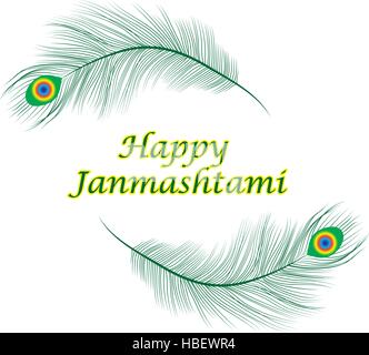 Happy janmashtami, Indian feast of the birth of Krishna. Greeting card janmashtami. Invitation janmashtami. Vector illustration. Stock Vector