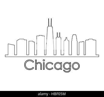 Chicago City Skyline Panorama Black Outline Silhouette Isolated on ...