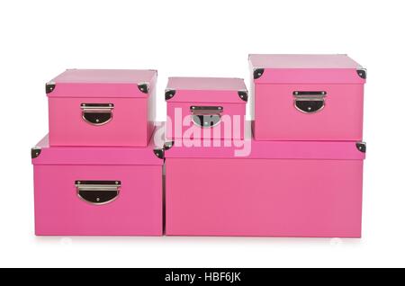 Pink giftboxes isolated on white Stock Photo