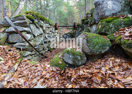 Remnants of an old mill along Talford Brook at Thornton Gore in Thornton, New Hampshire during the autumn months. Stock Photo