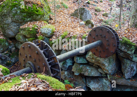 Remnants of an old mill along Talford Brook at Thornton Gore in Thornton, New Hampshire during the autumn months. Stock Photo