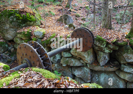 Remnants of an old mill along Talford Brook at Thornton Gore in Thornton, New Hampshire during the autumn months. Stock Photo