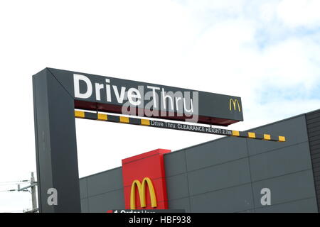 Australian fast food chain meal Mc Donald's drive thru sign Stock Photo