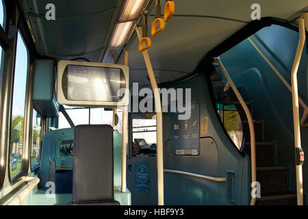 front interior of modern arriva double decker bus in the uk Stock Photo