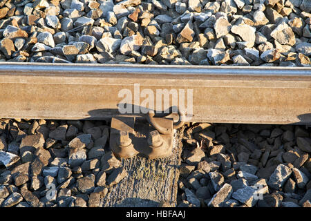 british steel 99-0 frozen train line tracks on a cold winter morning in the uk Stock Photo