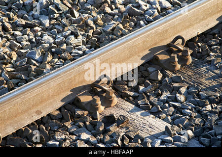 british steel 99-0 frozen train line tracks on a cold winter morning in the uk Stock Photo