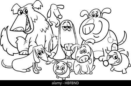 cartoon dogs and puppies group coloring book page Stock Photo - Alamy