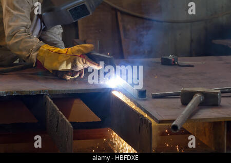 Plasma cutting steel plate Stock Photo