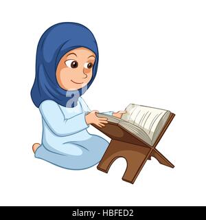 Girl Reading Quran The Holy Book Of Islam Stock Vector