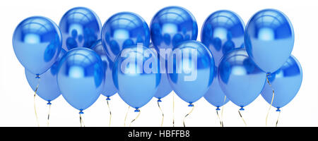 row from blue party balloons, 3D rendering isolated on white background Stock Photo