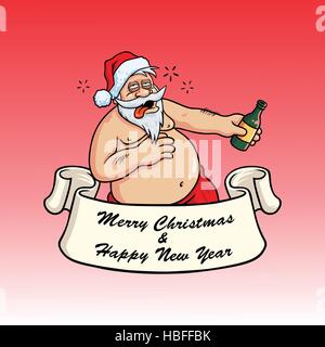 Santa Claus Drinking Booze Vector Christmas Greeting Card Stock Vector