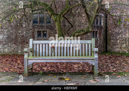 retreat bench in late autumn in the friars at aylesford kent england uk Stock Photo