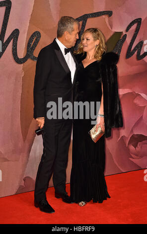 Mario Testino and Kate Moss attending The Fashion Awards 2016 at the Royal Albert Hall, London. Stock Photo
