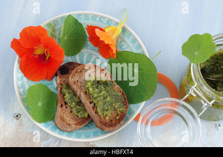 crostini with indian cress pesto Stock Photo