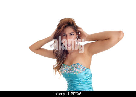 Screaming woman in dress. Stock Photo