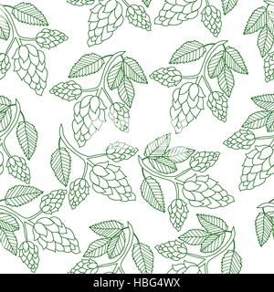 Hops plant seamless pattern, hand drawing style. Hops background. Hops wallpaper. Vector illustration Stock Vector