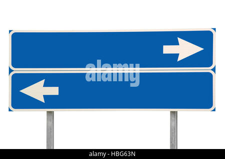 Crossroads Road Sign, Two Arrow Blue Isolated Blank Empty Copy Space Stock Photo
